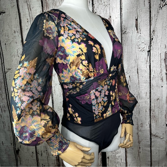NEW NWT Free People Intimacy Wanderlust Floral Bodysuit Sheer Corset Size Small - Picture 9 of 16